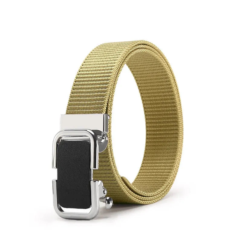 Men's nylon canvas belt with toothless alloy buckle in 120cm length