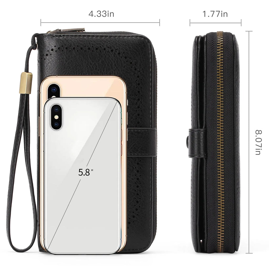 Expanding card holder women's long wallet passport bag in PU synthetic leather with anti-theft swiping