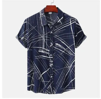 Men's casual fruit print Hawaiian shirt in apricot with short sleeves and lapel collar