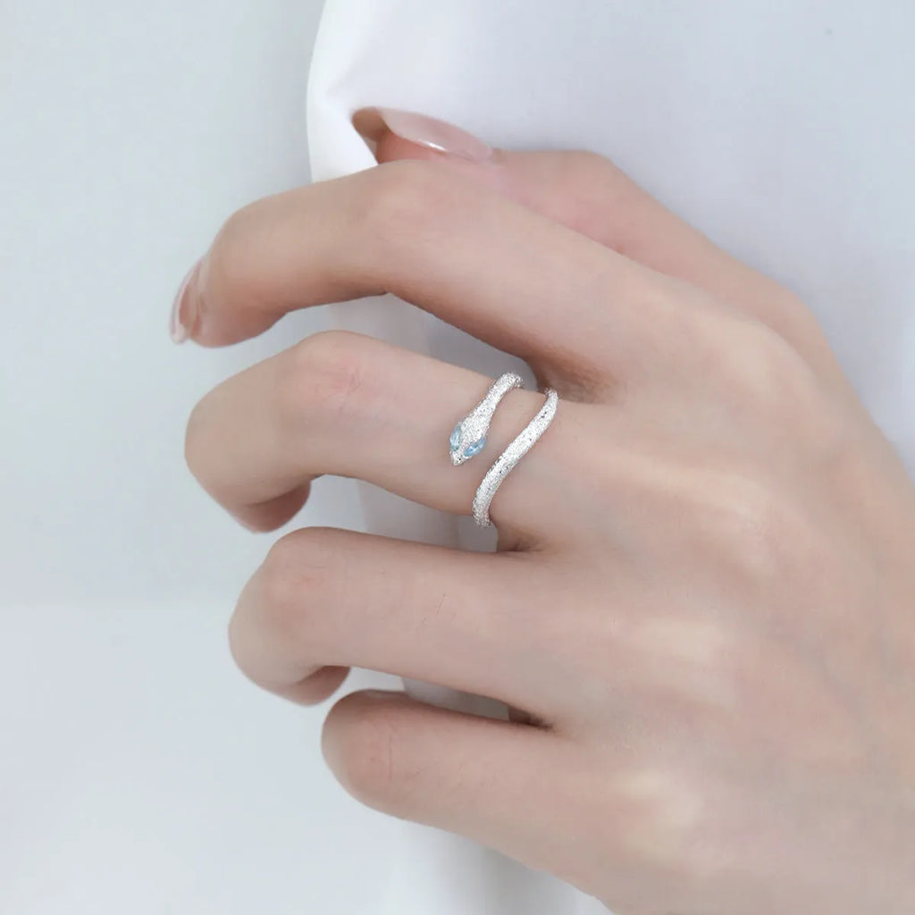 Adjustable silver snake zodiac ring with electroplated platinum colour finish