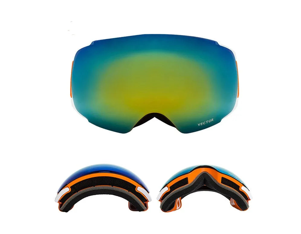 Compass ski goggles with double-layer anti-fog spherical lens and magnetic lens change system in blue colour