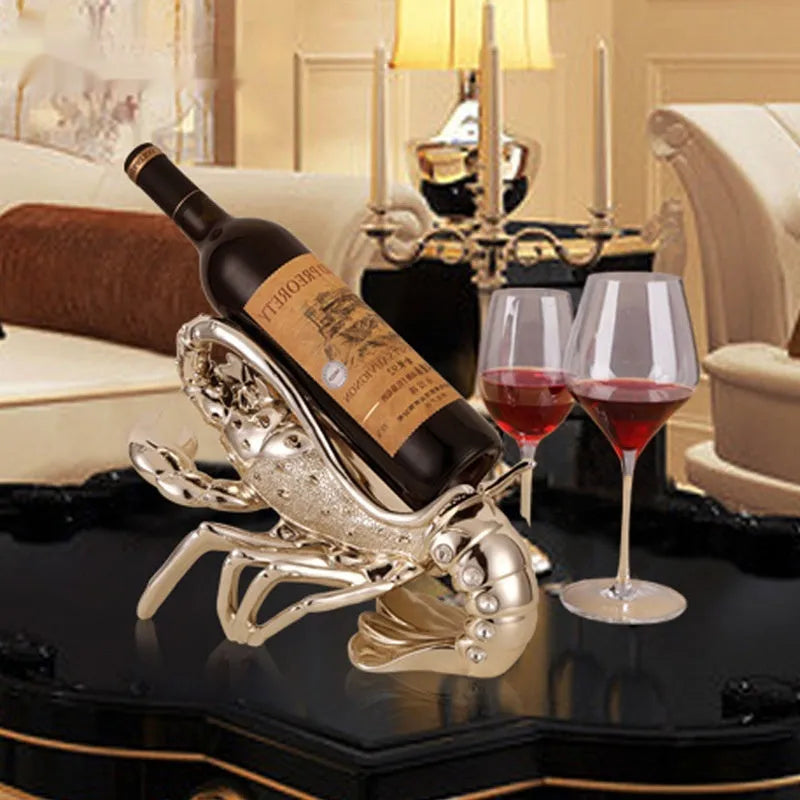Lobster shaped wine rack in rose gold or elegant silver metallic finish