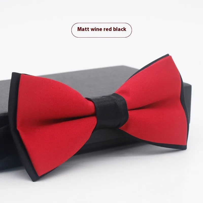 Solid colour polyester bow tie with flat head design measuring 12cm by 6cm
