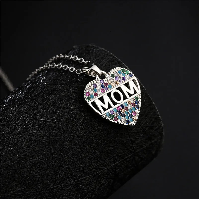 Peach heart MOM pendant necklace in gold colour, copper material, on adjustable chain