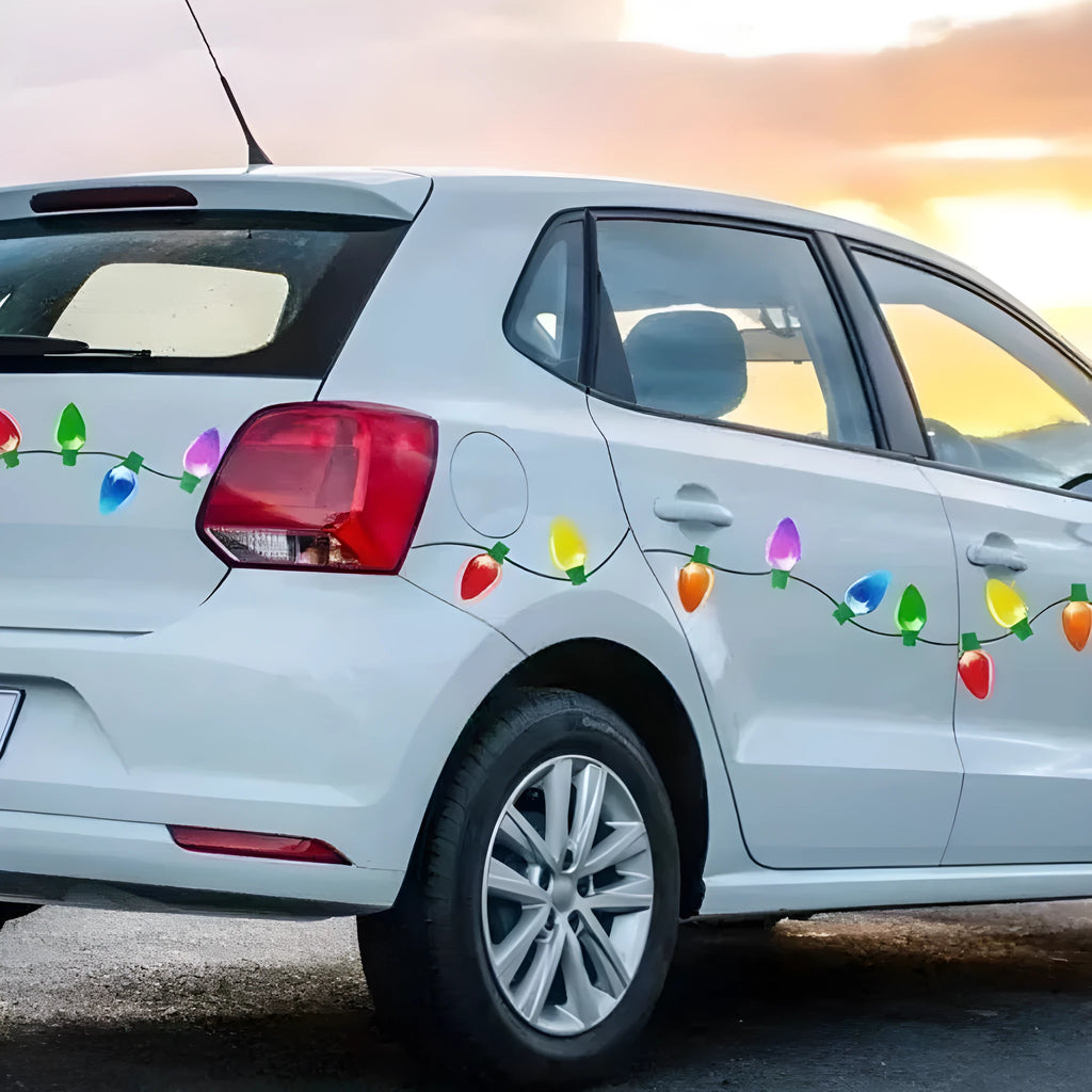 Magnetic Christmas light bulb reflective stickers set with 24 bulbs and 12 wires for refrigerator car garage decoration