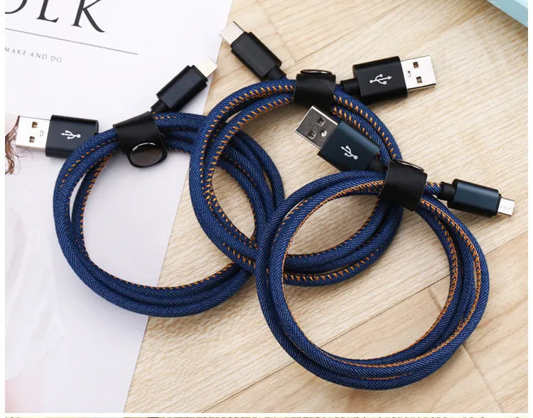Denim braided USB-C charging cable with aluminium connectors in three length options