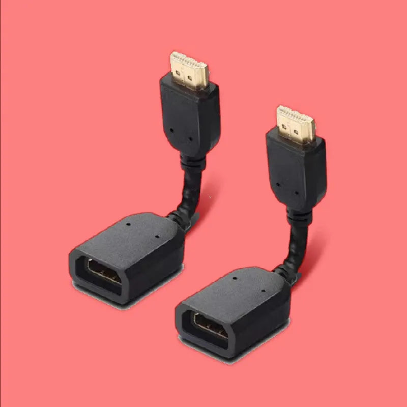 Black 10cm male to female HDMI extension cable with gold-plated plug and TPE jacket