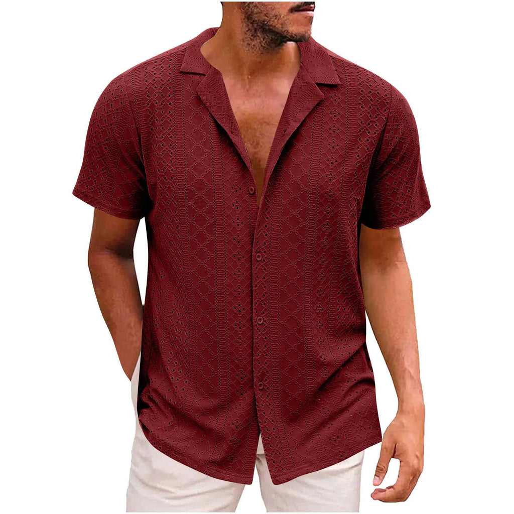 Men's breathable lightweight polyester casual shirt in white, cardigan style, regular fit