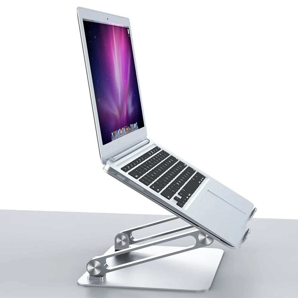 Folding aluminium alloy laptop stand with adjustable lifting height in silver colour