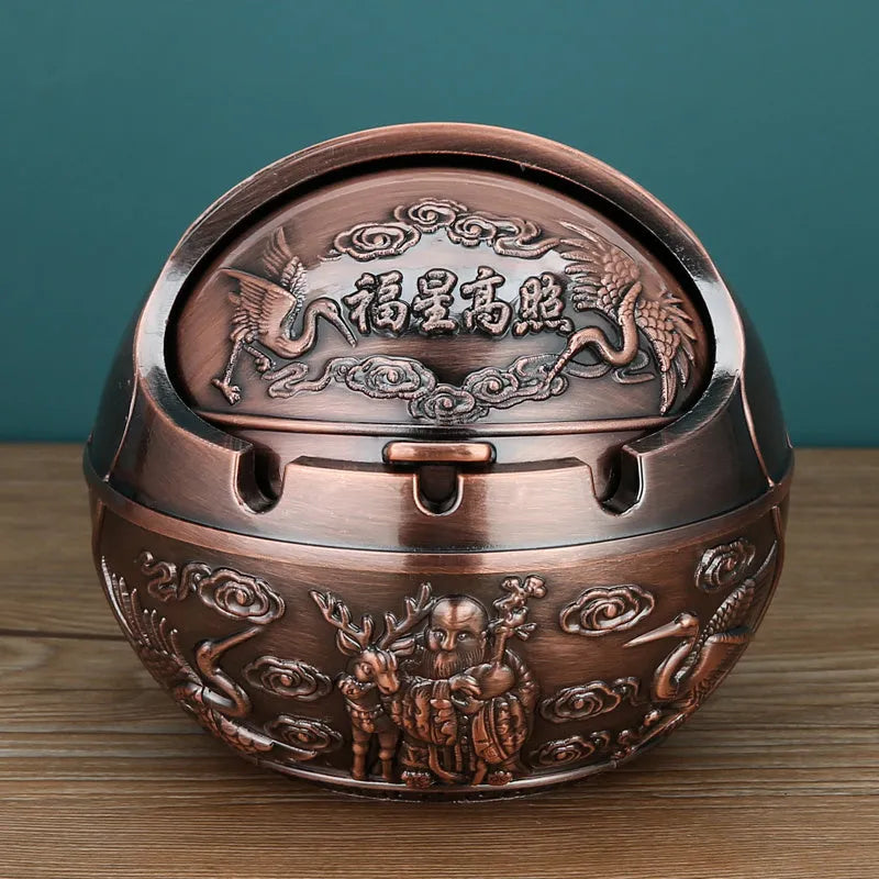 Creative alloy ashtray in bronze with smoke extinguishing slot, featuring a detailed Money Tree design.