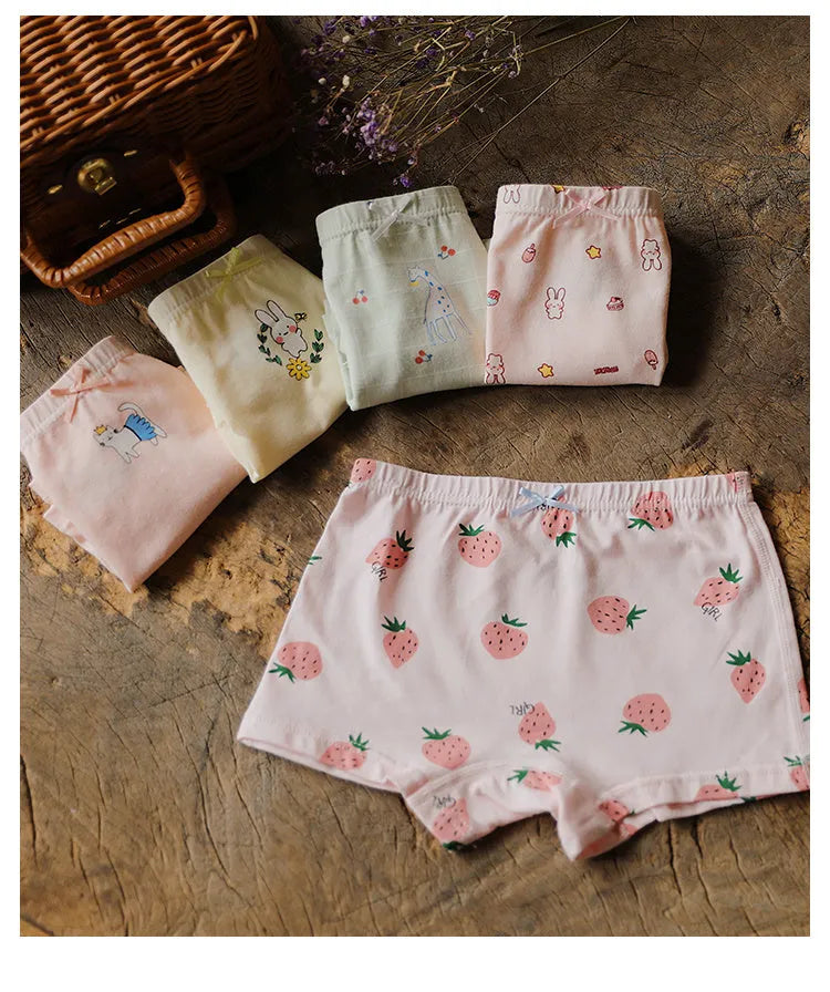 Girls cotton boxer briefs 5-pack in multicolour XINGX design on white background