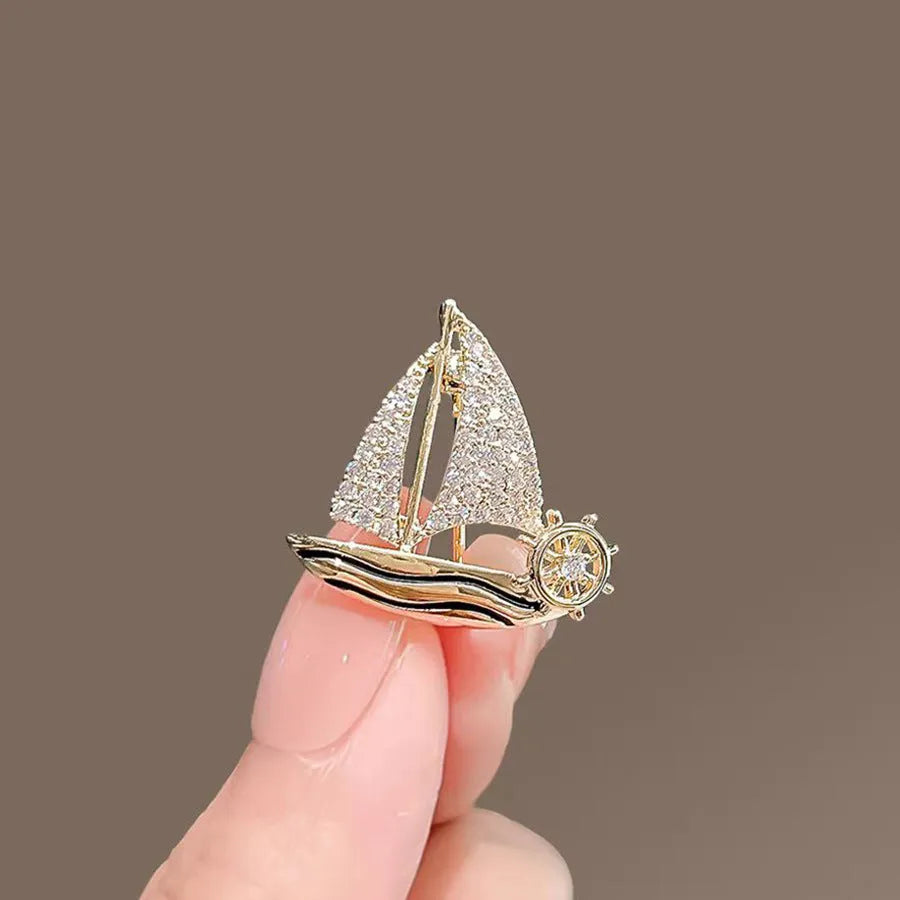 Women's alloy anti-exposure brooch with sailboat design in natural style, 5cm length