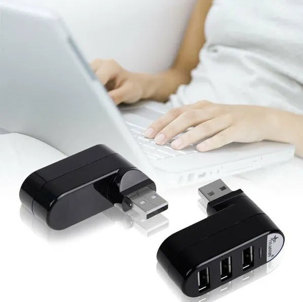 Black and white USB splitter hub showing multiple USB ports for computer connectivity
