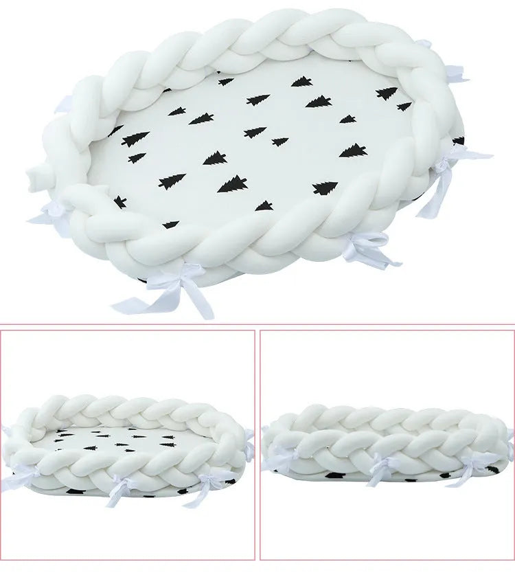 Woven twist baby bionic bed in cotton, available in Green, Star, and Yellow colours