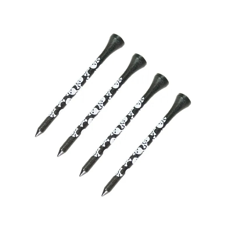 Bamboo golf spike dowel pins with black skull print in 70mm and 83mm lengths