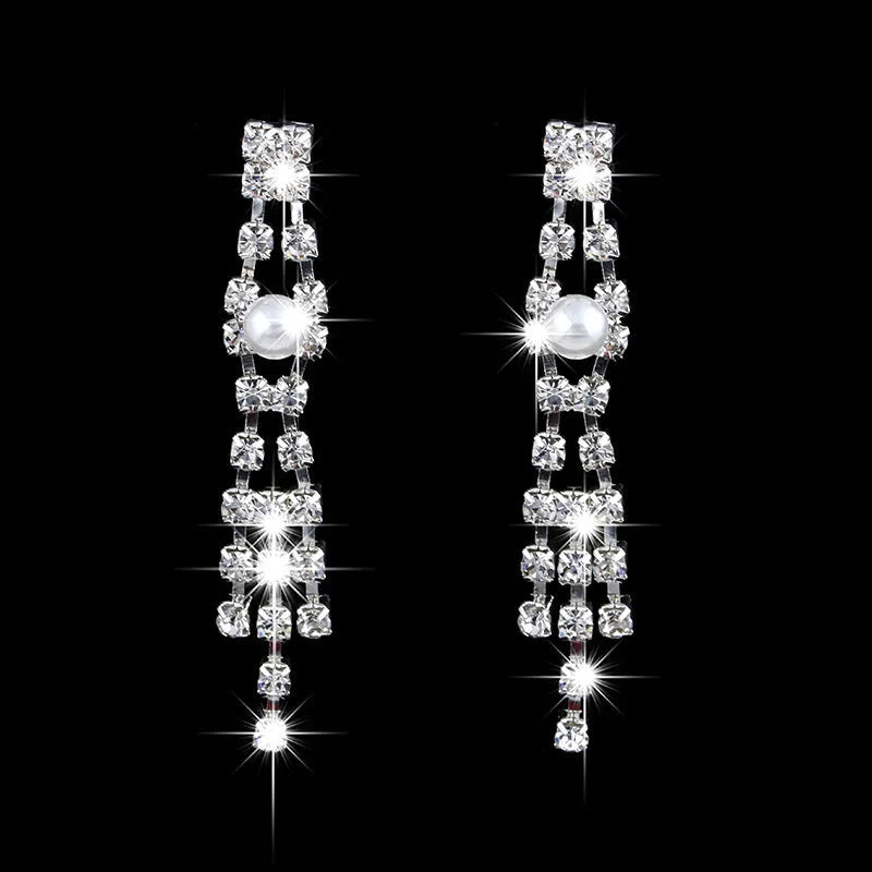 Fashion OL bridal jewellery set with claw chain pearl rhinestone necklace and drop earrings on polished alloy metal
