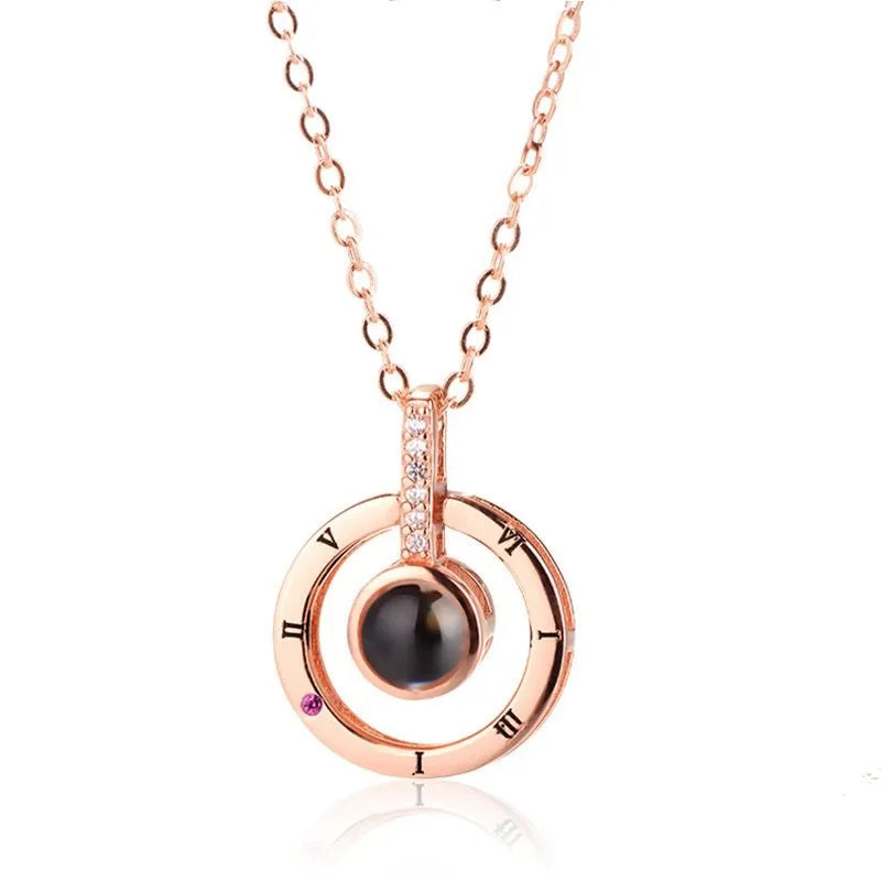 I Love You necklace with zircon pendant in silver, 100 languages design, chain length 40+5 cm