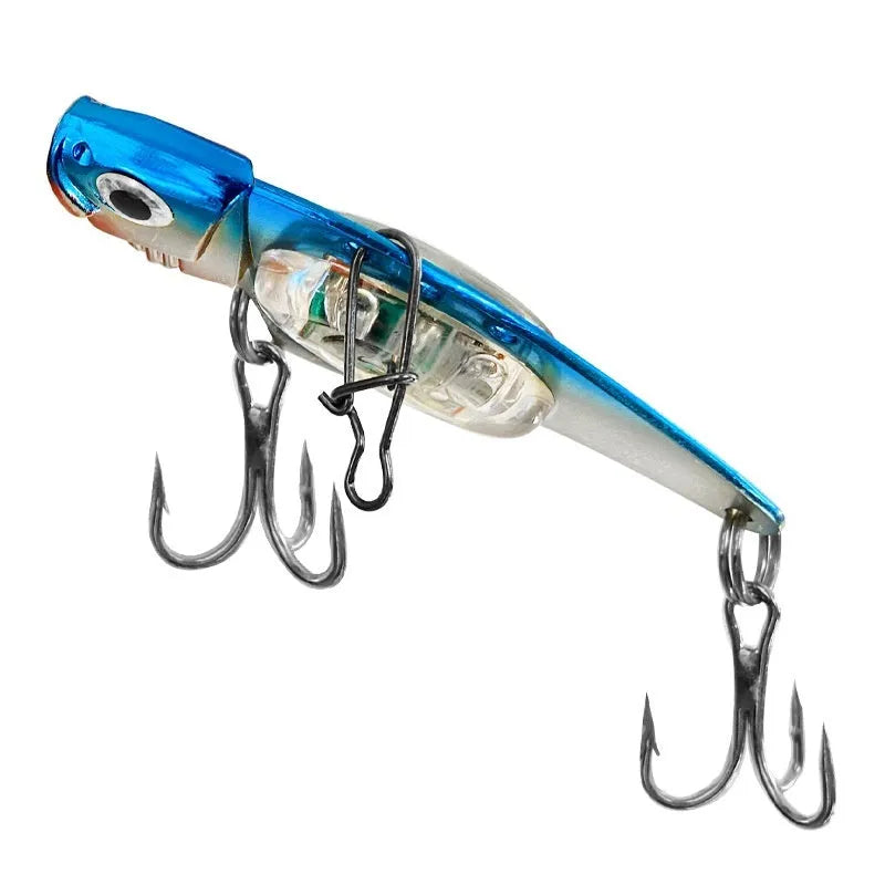 Electronic fishing lure with luminous metal vib in blue and red body options