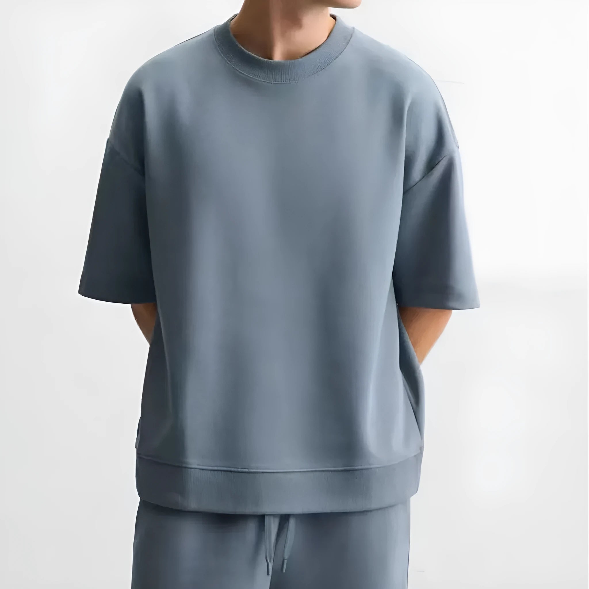 Loose double-sided cloth texture short sleeve and shorts set in polyester available in multiple colours