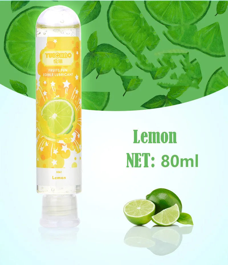 Water soluble fruit flavored human lubricant in 80ml transparent bottle with apple scent