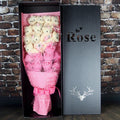 Handmade bouquet of 11 plush bears and 11 chiffon roses in a rose gift box