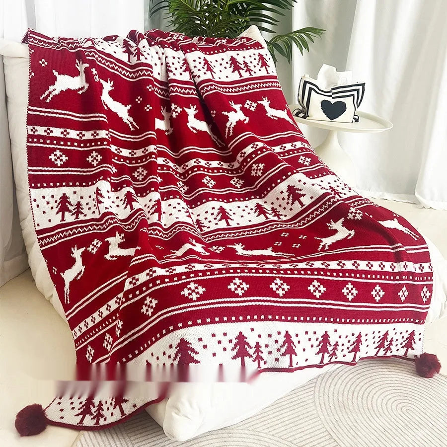 Personalised Christmas blanket with festive cartoon pattern in seasonal colour design