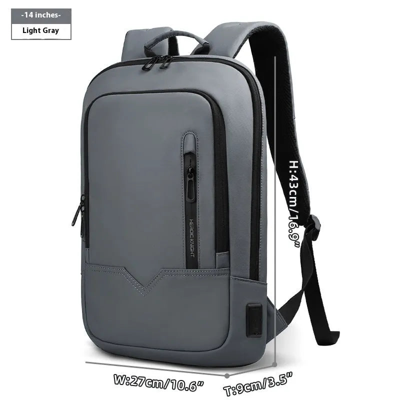 Solid colour polyester laptop backpack with USB charging port shown in olive green.
