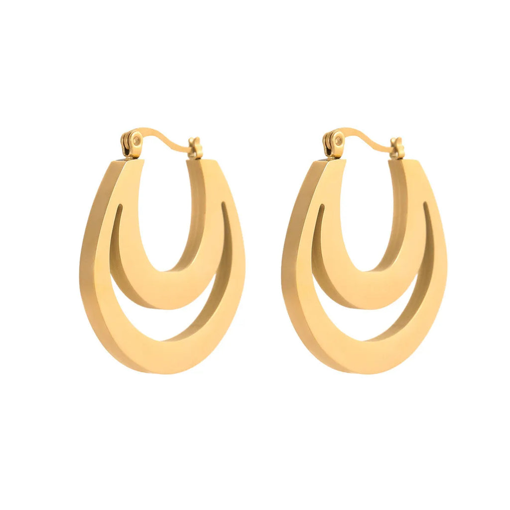 Geometric French earrings with round hoop design in gold and steel colour options
