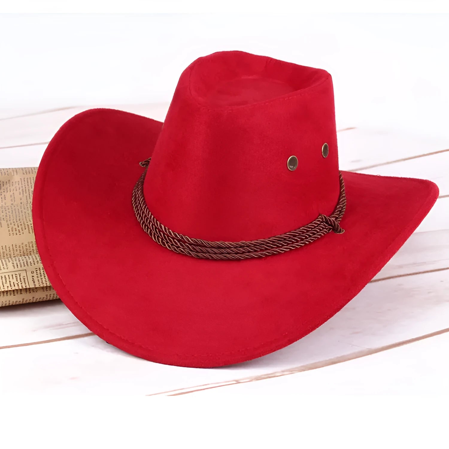 Summer men's cowboy hat in imitation leather velvet with 10cm brim, 59cm circumference