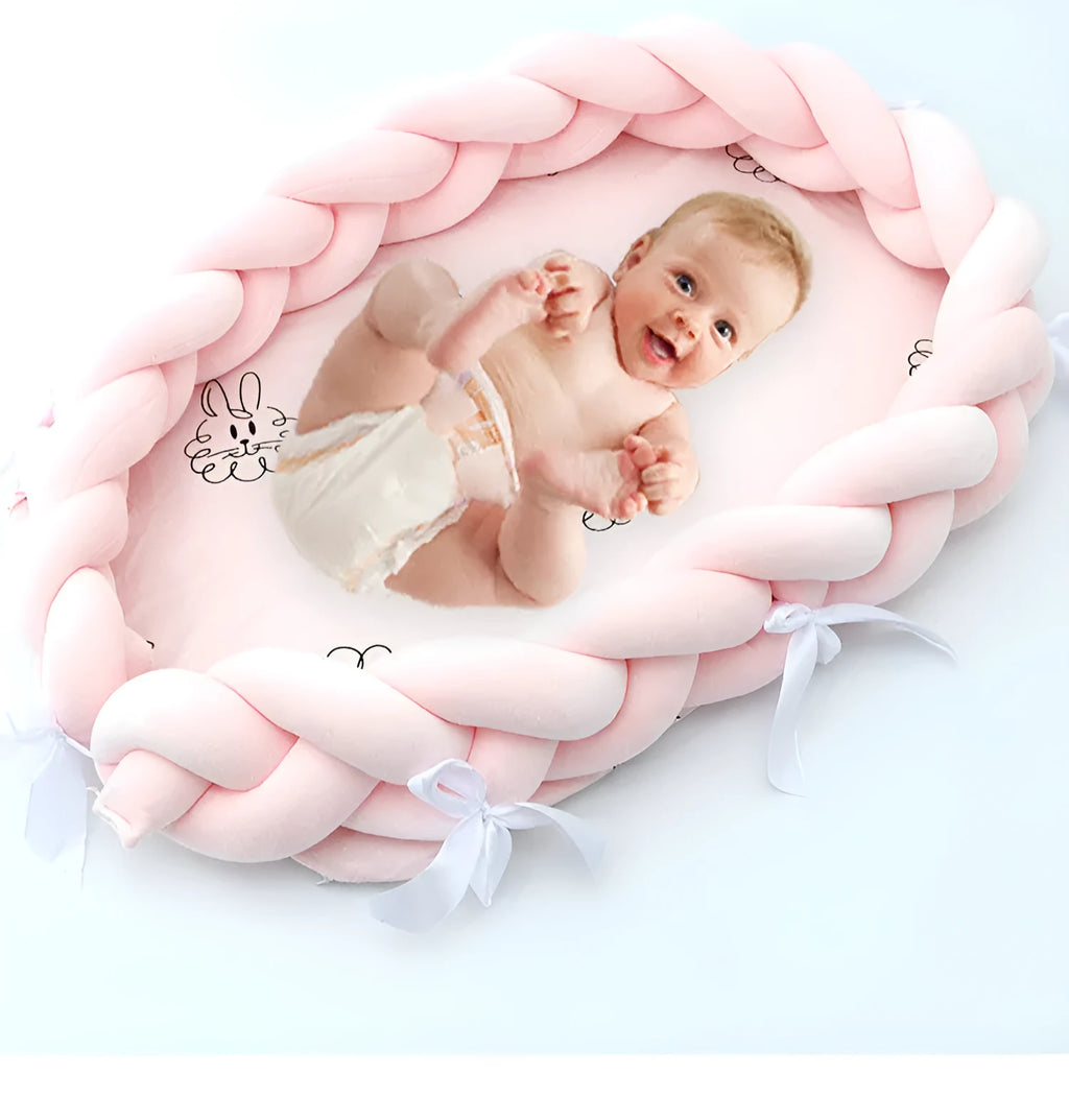 Woven twist baby bionic bed in cotton, available in Green, Star, and Yellow colours