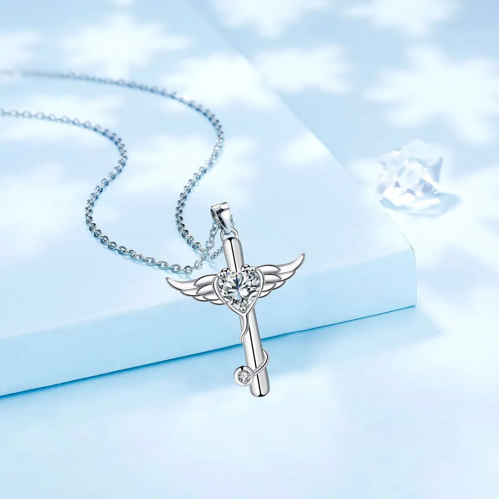Wings cross stethoscope pendant necklace in electroplated copper on a chain