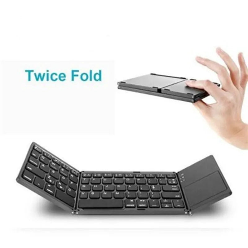 Folding Bluetooth keyboard with 64 ABS keys and black colour, folded for travel