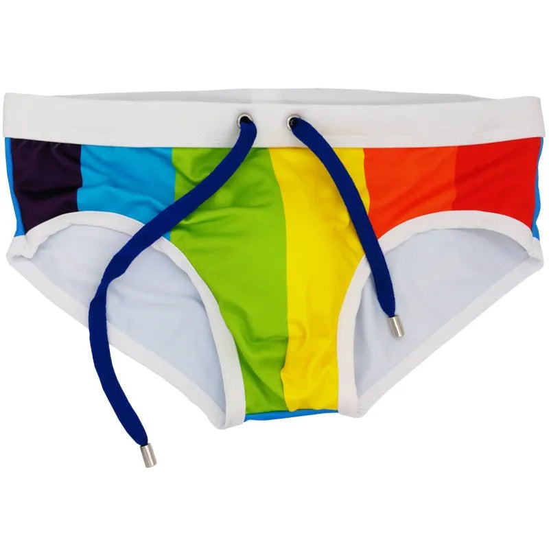 Rainbow swim briefs for men in quick-dry fabric, beach sports wear size M to XXL