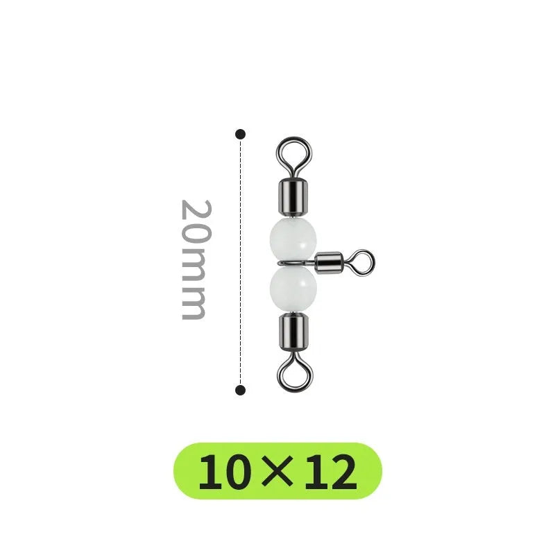 Copper three-fork luminous swivel fishing beads with eight connection rings