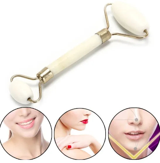 Portable natural jade facial massage roller with single roller head for anti-wrinkle and slimming care.