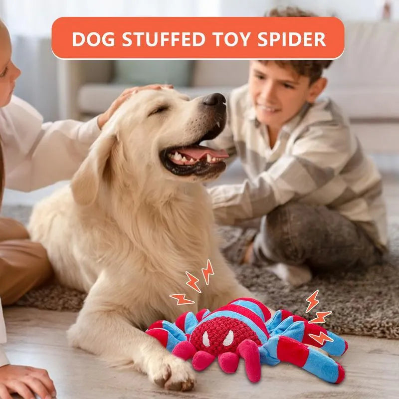 Red teddy dog chew toy with squeaker for tooth cleaning and boredom relief