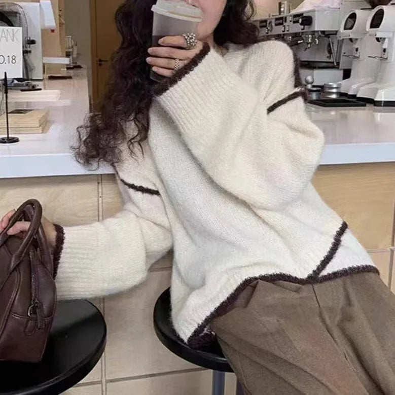 Women's loose fit pullover jumper in gray, made from cotton with regular sleeves and free size design