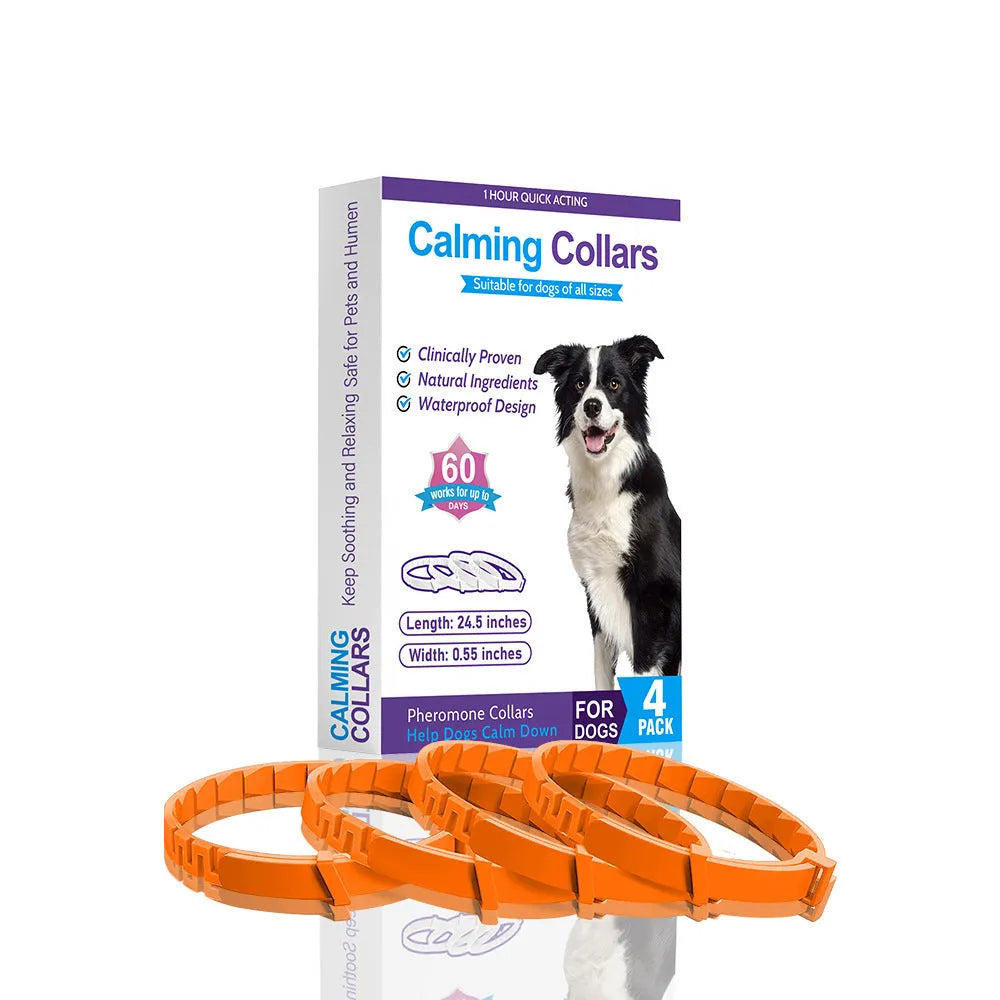 Set of four TPR dog anxiety relief collars in monochrome colors with 62cm length
