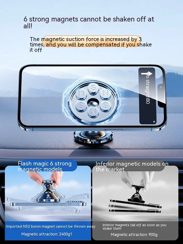 Shiny black magnetic car phone holder with dashboard adhesive mount and 4 N52 rubidium magnets