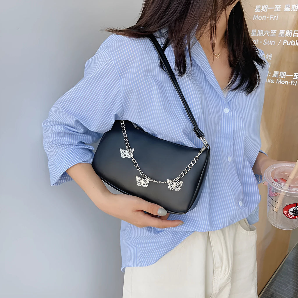 Horizontal square butterfly chain underarm bag in four colour options
