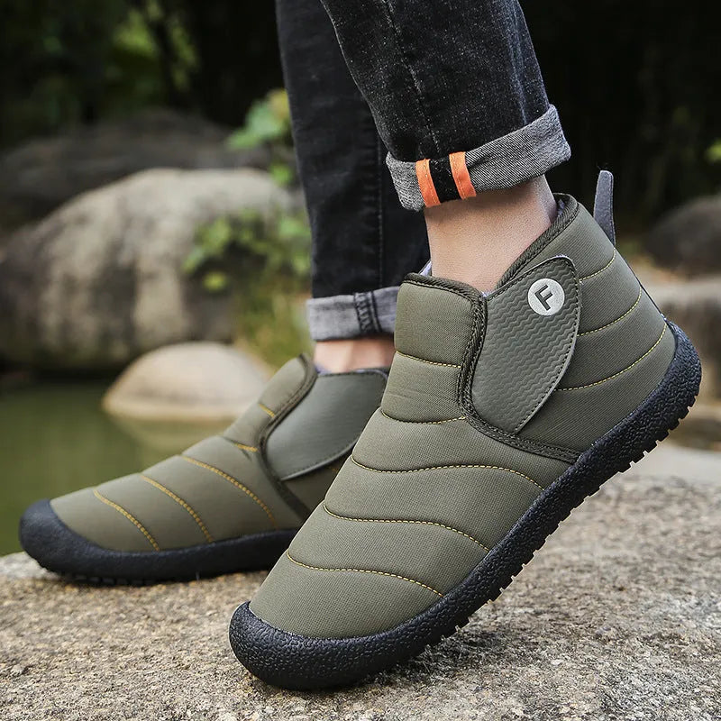 Men's waterproof snow boots with thick cotton upper and non-slip rubber sole in four colour options