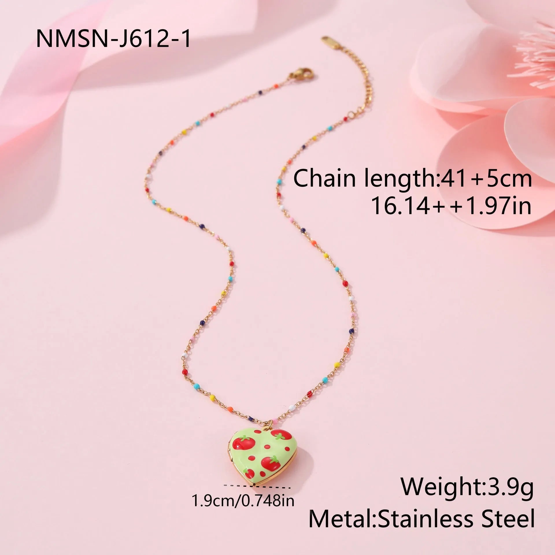 Stainless steel fruit pendant necklace with 18K gold plating and adjustable 41-50cm chain
