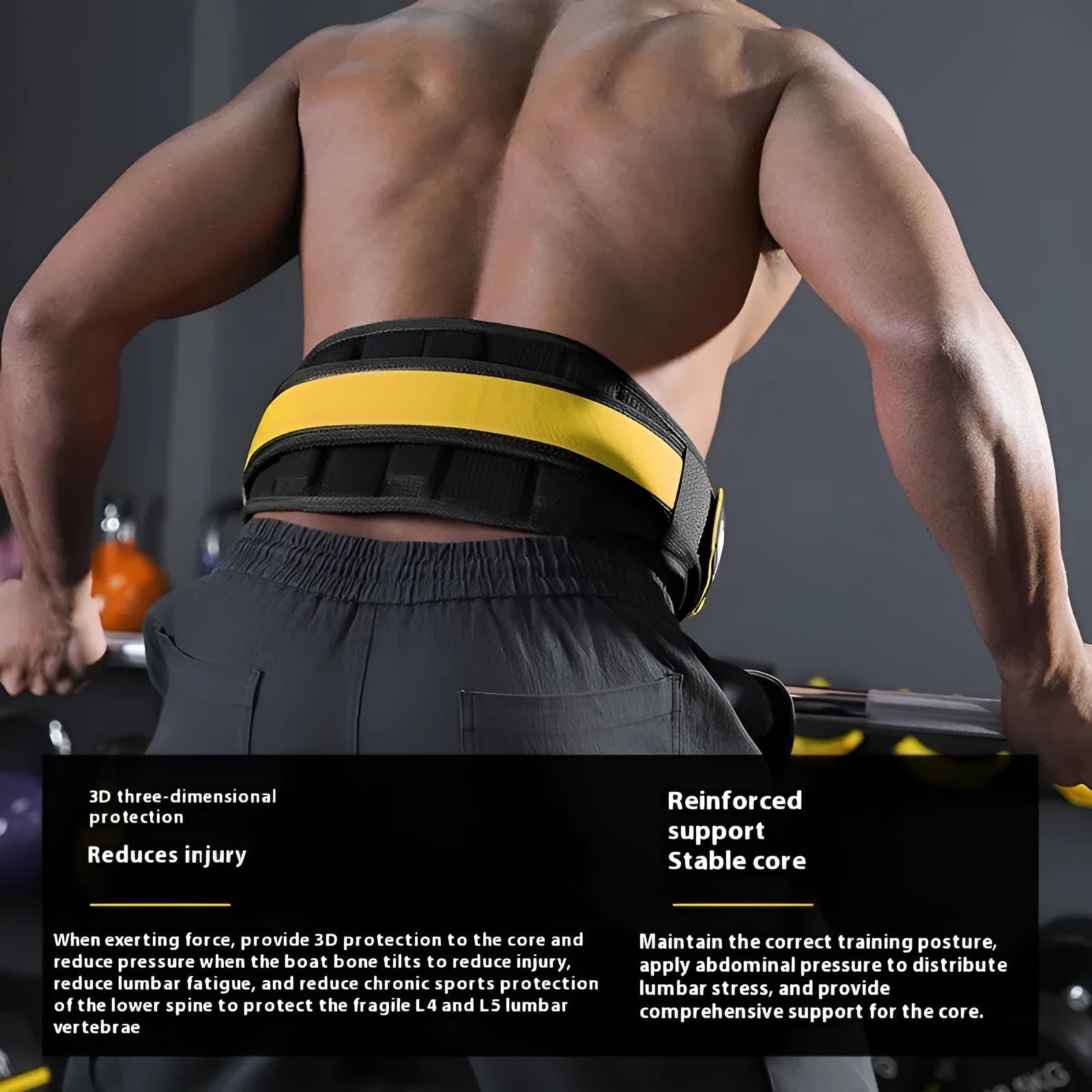 Black fitness waist support belt for squat weightlifting hard pull push training adjustable