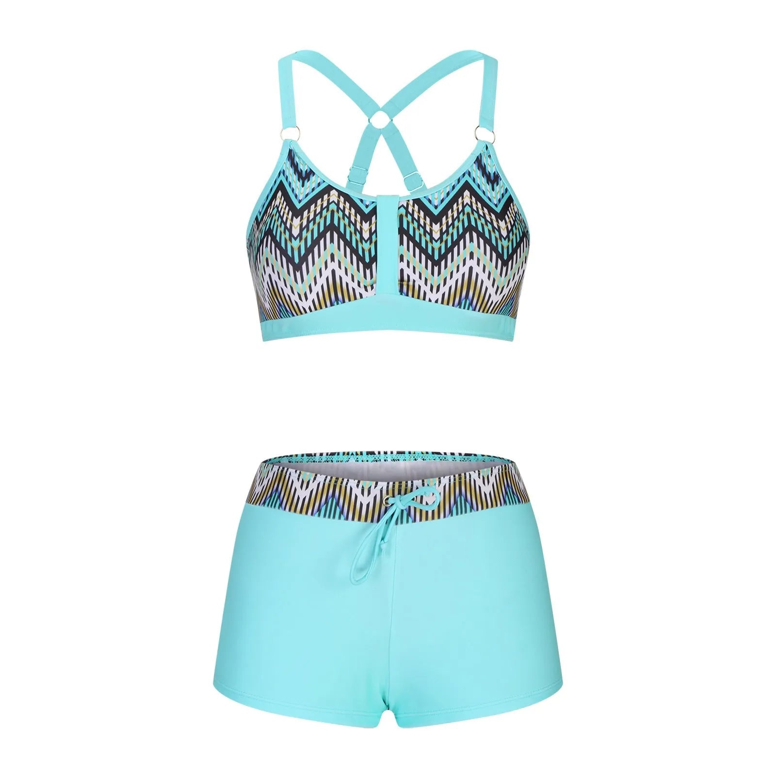 Women's floral print split bikini swimsuit set in polyester fabric