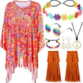 Tie dye spandex cloak costume with bell sleeves in rainbow colours for Halloween parties
