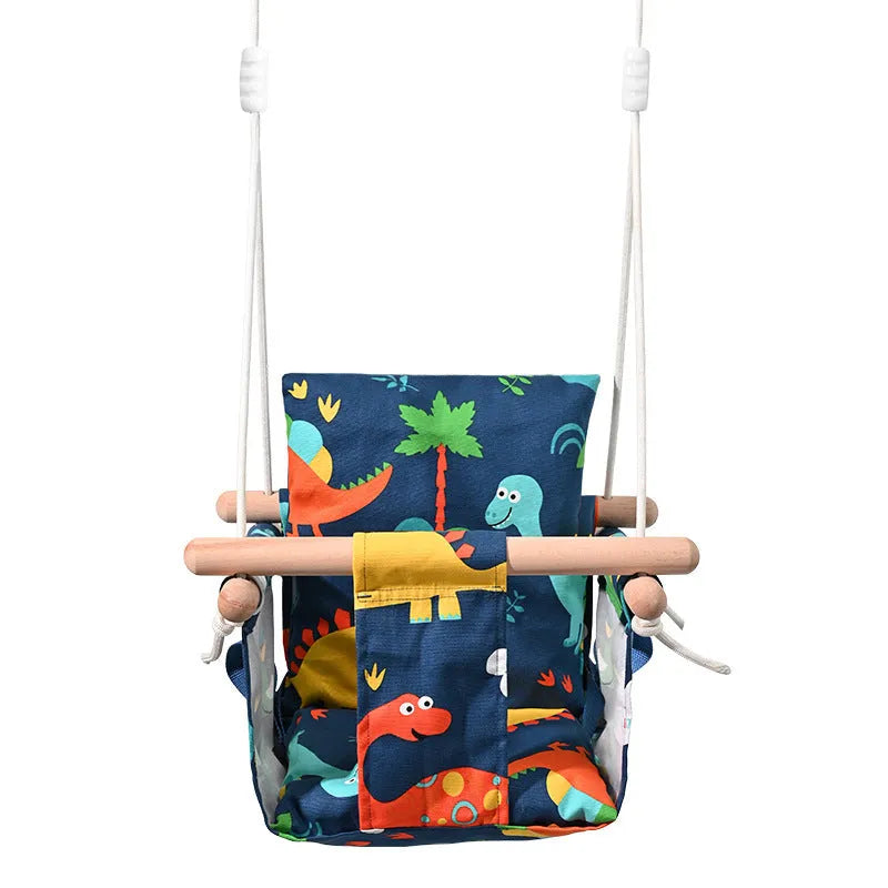 Blue cotton and linen children's hanging chair and infant swing from Red House, suitable for indoor and outdoor use