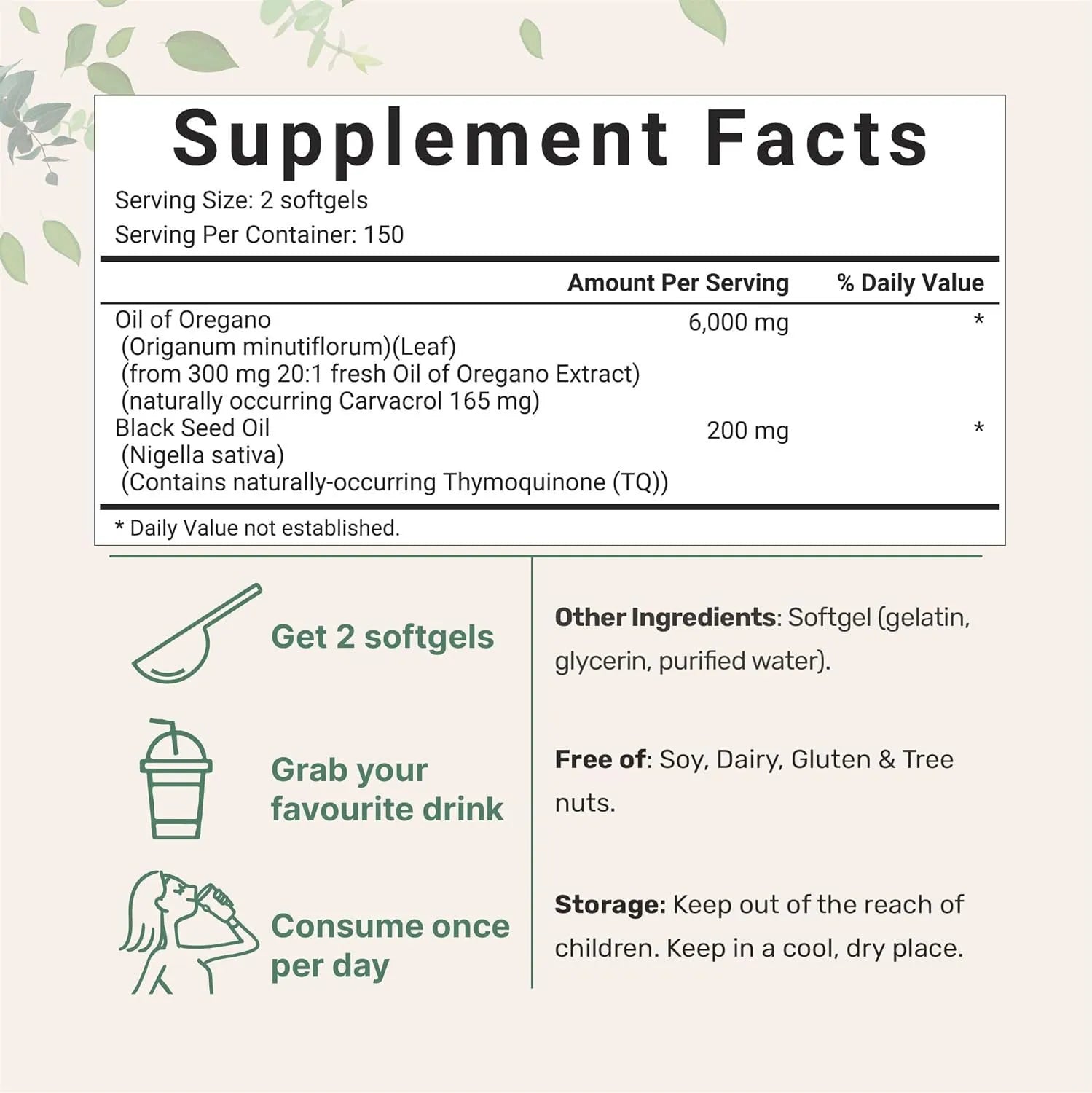 Black seed oil 500mg soft gel capsules in blister pack packaging for adult dietary supplement
