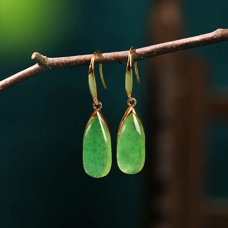 Geometric Chinese style earrings with jade electroplating and water droplet design elements