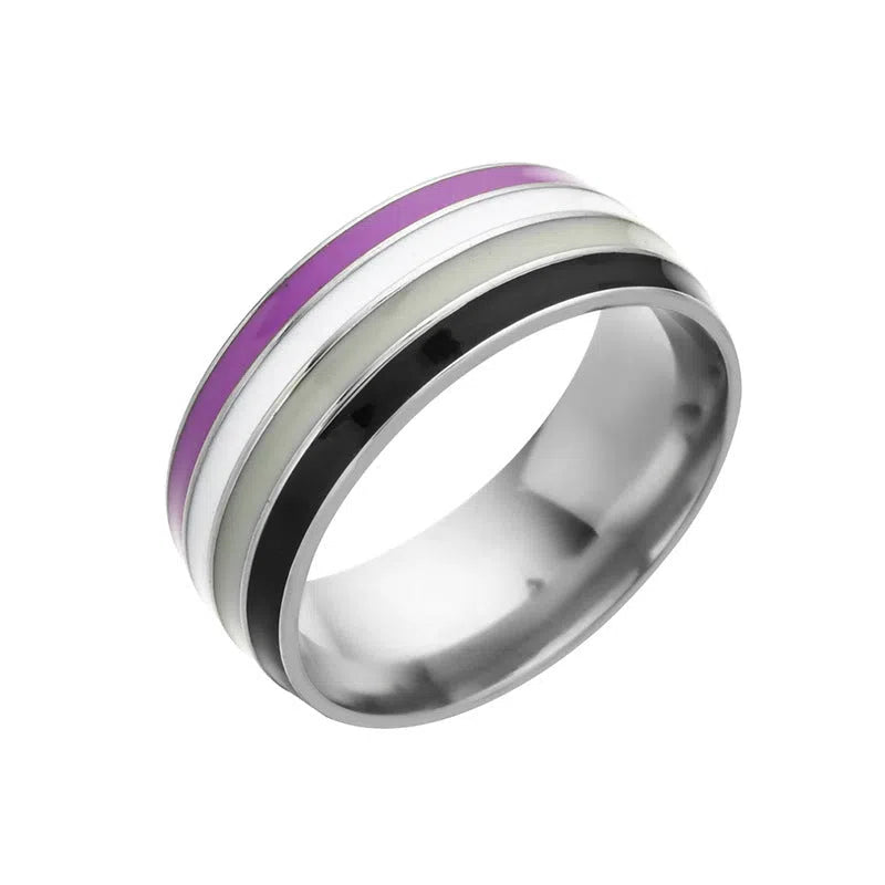 Bisexual pride stainless steel ring, geometric unisex alternative style, available in sizes 6 to 13