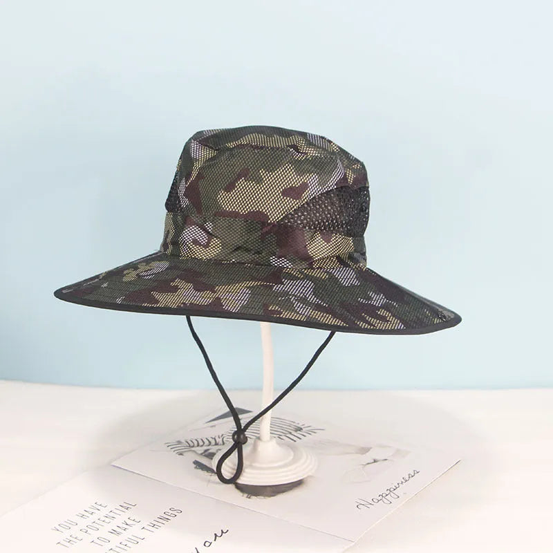 Outdoor men's fisherman mountaineering sun hat with cotton fabric and 11cm brim